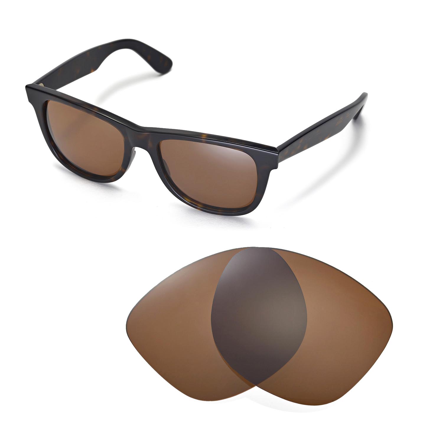 New Walleva Polarized Brown Lenses For RayBan Wayfarer RB2140 54mm